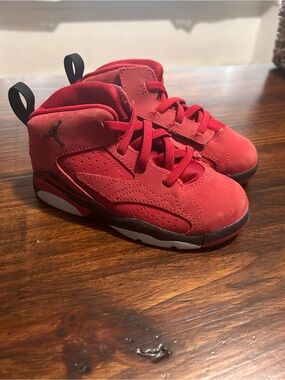 Jordan Kids Red Mid-Top Sneakers with Black Accents
